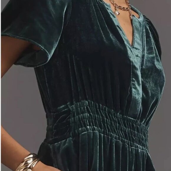 Anthropologie The Somerset Jumpsuit: Velvet Edition - Teal Green Blue NWT - Picture 9 of 11